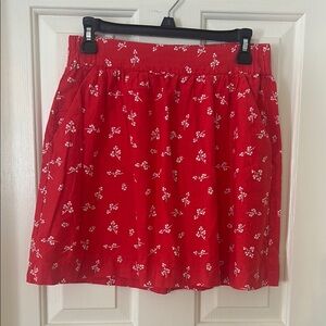 LOFT Red Floral A-Line Skirt
